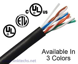 CAT5E Outdoor Bulk Ethernet Cable, Solid Copper, UL Listed UTP CMX, 24 AWG