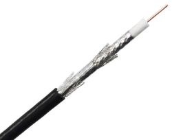 RG6 Coaxial Cable, CATV Direct Burial Quad Shielded, 18 AWG CCS, 60% AL Braid + Foil / 40% AL Braid with Foil, 1000ft, Black